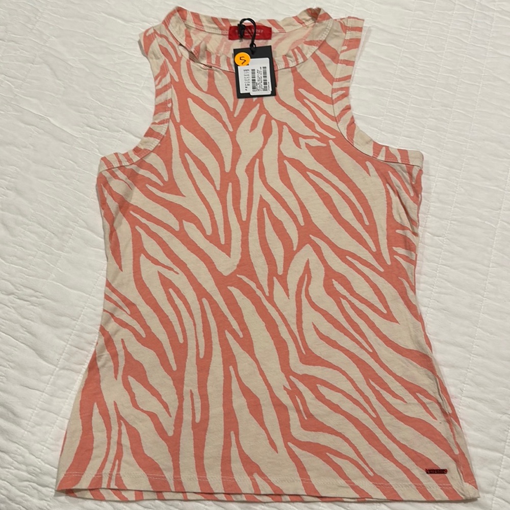 N: philanthropy Steph Tank Top, Tropical Abstract Coral Pink Printed #J